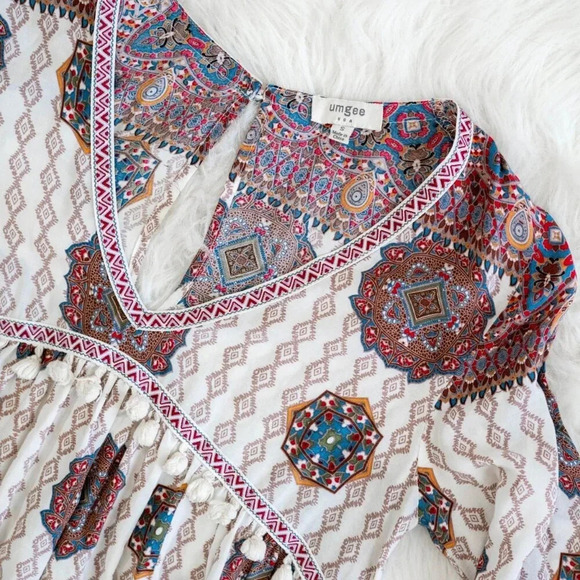 Umgee Women’s Size Small Boho Mini Dress Long Sleeve V-Neck Floral Paisley Tunic - Picture 4 of 8